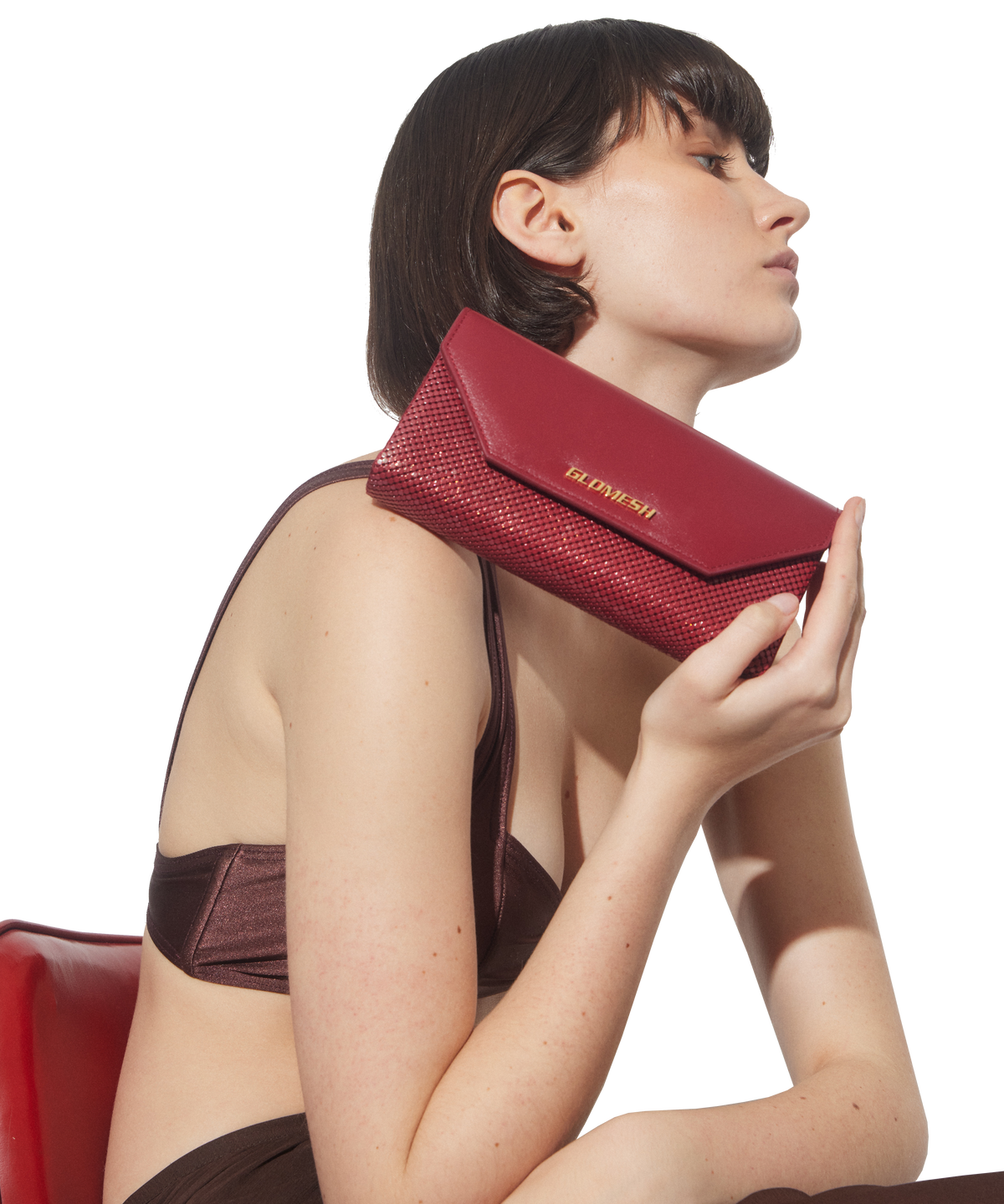 ONYU CONTINENTAL WALLET / MESH x LEATHER - Rhubarb
